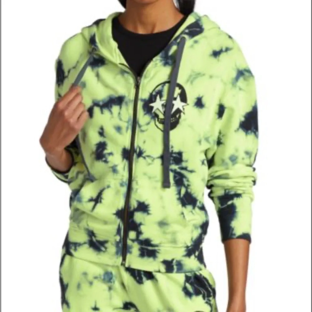 CHRLDR Skull Cloud Zip-Up Hoodie, Tie-Dye Charcoal Lime, Size M - Picture 1 of 11